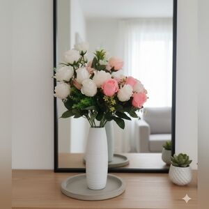 Bouquet of Pink & White Decoration Flowers & Vase